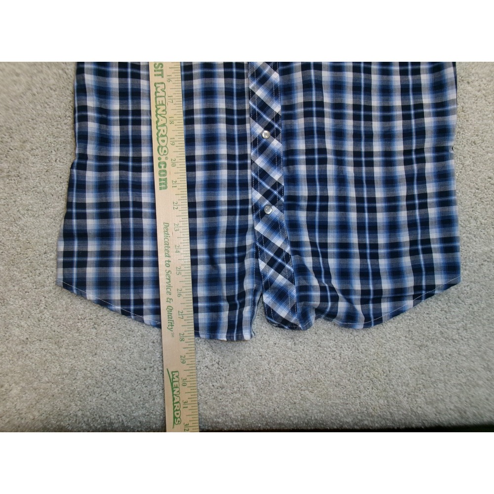 Wrangler Western Fashion Snap Shirt Mens Medium Blue Plaid Short Sleeve WM196NV - Picture 3 of 6